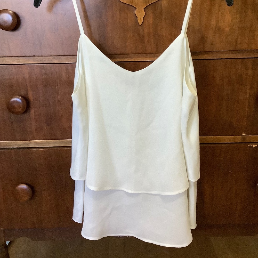 Strappy Layered Flowy White Tank - S